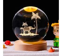 TINGMEIBESTLY 3D Crystal Ball Night Light,80MM Animals Glass Ball Night Lamp with Woodern Base,Decorations Gifts for Men,Women,Kids,Boys,Girls,Teens (Elephant)