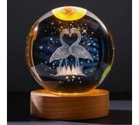 TINGMEIBESTLY 3D Crystal Ball Night Light,80MM Animals Glass Ball Night Lamp with Woodern Base,Decorations Gifts for Men,Women,Kids,Boys,Girls,Teens (Swan)