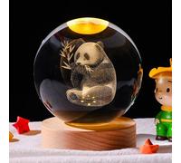 TINGMEIBESTLY 3D Crystal Ball Night Light,80MM Animals Glass Ball Night Lamp with Woodern Base,Decorations Gifts for Men,Women,Kids,Boys,Girls,Teens (Panda)