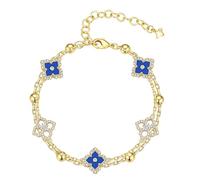 TINGN 14K Gold Plated Clover Bracelet for Women, Extension Chain Adjustable Four Leaf Lucky Bracelet Four Leaf Lucky Jewellery Gift for Teenage Girls(Blue)