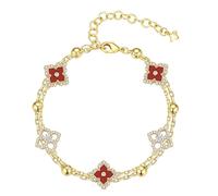 TINGN 14K Gold Plated Clover Bracelet for Women, Extension Chain Adjustable Four Leaf Lucky Bracelet Four Leaf Lucky Jewellery Gift for Teenage Girls(Red)