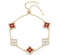 TINGN 14K Gold Plated Clover Bracelet for Women, Slider Adjustable Four Leaf Lucky Bracelet Four Leaf Lucky Jewellery Gift for Teenage Girls(Red)
