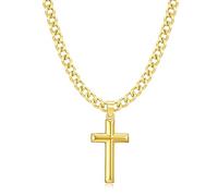 TINGN 14K Gold Plated Cross Pendant Necklace for Men Boys,Stainless Steel Cross Necklace Cuban Link Chain with 18 Inches Jewelry Christian Confirmation Baptism Gifts Jewellery