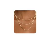 TINGN 14k Gold Plated Necklace for Women Dainty Thin Layered Wave Satellite Chain Choker Necklace Stack Link Necklaces Set Trendy Jewellery Gifts for Women