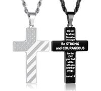 TINGN 2PCS Cross Necklaces for Men Women Stainless Steel America Flag Necklace Cross Chain Pendant Necklace Silver Black Bible Verse Religious Jewellery