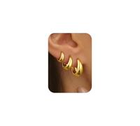 TINGN 3 Pairs Gold Hoop Earrings for Women 14K Gold Plated Chunky Hoop Earrings Set Hypoallergenic Earring Lightweight Dangle Earring Set Piercing Jewellery for Women Teenage Girls