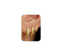 TINGN 3 Pairs Gold Hoop Earrings for Women 14K Gold Plated Chunky Hoop Earrings Set Hypoallergenic Earring Lightweight Dangle Earring Set Piercing Jewellery for Women Teenage Girls