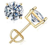 TINGN 3ct Moissanite Stud Earrings for Women Men, D Color VVS1 Clarity Round Cut Lab Grown Diamond Earrings Hypoallergenic 18K Gold Vermeil Sterling Silver Moissanite Screw Back Earrings for Women