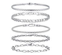TINGN 5 Pcs Bracelets for Men Stainless Steel Mens Bracelets Sturdy Figaro Box Link Chain Bracelet Mens Jewellery Christmas Gifts for Men Him Dad Boyfriends Husband 9 Inches