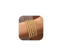 TINGN 5PCS Gold Bracelets for Women 14K Gold Plated Stackable Elastic Beaded/Pearl/Cross Bracelets Stretchable Waterproof Tennis Jewellery Set
