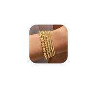TINGN 5PCS Gold Bracelets for Women 14K Gold Plated Stackable Elastic Beaded/Pearl/Cross Bracelets Stretchable Waterproof Tennis Jewellery Set