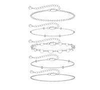TINGN 5PCS Silver Tone Bracelet for Women Stainless Steel Layered Bracelet Dainty Link Chain Adjustable Stackable Beaded Bracelets for Women Girls