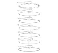 TINGN 5PCS Silver Tone Bracelet for Women Stainless Steel Layered Bracelet Dainty Link Chain Adjustable Stackable Beaded Bracelets for Women Girls