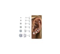 TINGN 6 Pair Silver Plated Stud Earrings Tiny Faltback Earrings Stud CZ Flat Back Cartilage Ear Piercing for Women Girls Silver Tone