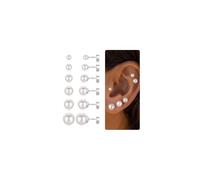 TINGN 6 Pair Silver Plated Stud Earrings Tiny Faltback Earrings Stud Pearl Flat Back Cartilage Ear Piercing for Women Girls Silver Tone