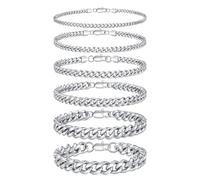 TINGN 6 Pcs Bracelets for Men Stainless Steel Mens Bracelets Sturdy Cuban Link Chain Bracelet Mens Jewellery Christmas Gifts for Men Him Dad Boyfriends Husband 8.3 Inches