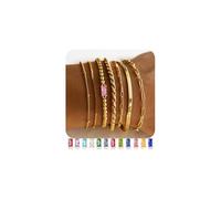 TINGN 7 PCS October (Tourmaline) Gold Birthstone Bracelets for Women 14K Gold Plated Stackable Birthstone Bracelets Strand Rope Box Bead Paperclip Chain Bracelet Jewellery Gifts for Women Girls