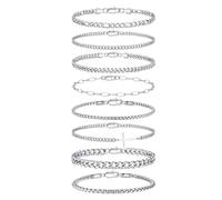 TINGN 8 Pcs Bracelets for Men Stainless Steel Mens Bracelets Sturdy Cross Cuban Link Figaro Paperclip Chain Bracelet Mens Jewellery Christmas Gifts for Men Him Dad Boyfriends Husband 9 Inches