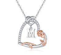 TINGN 925 Sterling Silver Heart Necklace for Women - Initial M Personalised Jewellery, Anniversary Birthday Gifts for Wife