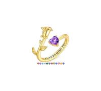 TINGN Adjustable 14K Gold Plated Heart Birthstone Ring Dainty Rose Rings Non Tarnish Personalized Jewelry Birthday Gifts for Women