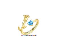 TINGN Adjustable 14K Gold Plated Heart Birthstone Ring Dainty Rose Rings Non Tarnish Personalized Jewelry Birthday Gifts for Women