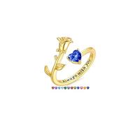 TINGN Adjustable 14K Gold Plated Heart Birthstone Ring Dainty Rose Rings Non Tarnish Personalized Jewelry Birthday Gifts for Women