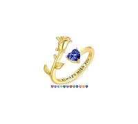 TINGN Adjustable 14K Gold Plated Heart Birthstone Ring Dainty Rose Rings Non Tarnish Personalized Jewelry Birthday Gifts for Women