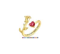 TINGN Adjustable 14K Gold Plated Heart Birthstone Ring Dainty Rose Rings Non Tarnish Personalized Jewelry Birthday Gifts for Women