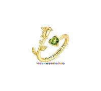 TINGN Adjustable 14K Gold Plated Heart Birthstone Ring Dainty Rose Rings Non Tarnish Personalized Jewelry Birthday Gifts for Women