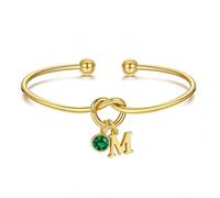 TINGN Birthstone Bracelet for Women - 14K Gold Plated Initial M Knot Bangle Bracelet May Lab Emerald Birthstone Bracelets, Bridesmaid Birthday Gifts for Girls Women Girlfriend Wife