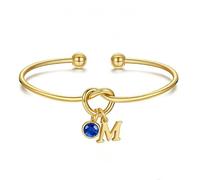 TINGN Birthstone Bracelet for Women - 14K Gold Plated Initial M Knot Bangle Bracelet Sapphire September Birthstone Bracelets, Bridesmaid Birthday Gifts for Women Teen Girls