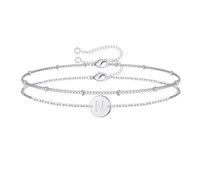 TINGN Bracelets for Womens Girls Initial Bracelet, 14k White Gold Filled Letter N Initial Bracelet Layered Disc Charm Bracelet Gifts for Women Silver Initial Bracelets for Women Teenage Girls Jewelry