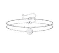 TINGN Bracelets for Womens, White Gold Filled Layered Letter L Initial Bracelet Dainty Disc Initial Bracelets for Women Teen Girl Gifts Silver Bracelets for Women Jewelry Gifts for Teenage Girls