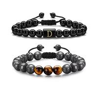 TINGN Bracelets Gifts for Men - Beaded Tiger Eye Obsidian Stone Mens Initial Bracelet for Men Who Have Everything - Birthday, Fathers Day, Valentines Day Gifts for Boyfriend (D)