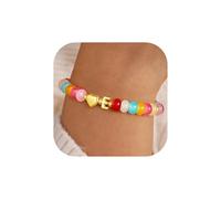 TINGN Colorful Beaded Bracelets Women Girls - Handmade Colorful Beaded Bracelet with Letter Heart Charm Bracelets Stackable Bracelet Gifts for Women Teen Girls Jewelry