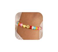 TINGN Colorful Beaded Bracelets Women Girls - Handmade Colorful Beaded Bracelet with Letter Heart Charm Bracelets Stackable Bracelet Gifts for Women Teen Girls Jewelry