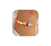 TINGN Colorful Beaded Bracelets Women Girls - Handmade Colorful Beaded Bracelet with Letter Heart Charm Bracelets Stackable Bracelet Gifts for Women Teen Girls Jewelry