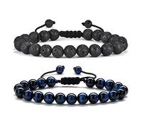 TINGN Cool Gifts for Mens Bracelet Beads - Natural Black Lava Rock Stone Mens Bracelets, Adjustable Aromatherapy Essential Oil Diffuser Healing Bracelet Gifts Tech Gifts for Men Inspirational Gifts
