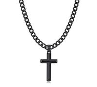 TINGN Cross Necklace for Men, Black Beveled Edge Cross Chain Necklace Stainless Steel Cuban Link Chain for Men Christian Jewelry Religious Baptism Gifts 20 Inch