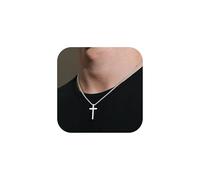 TINGN Cross Necklace for Men Silver Stainless Steel Plain Cross Pendant Necklace for Men Simple Jewelry Box Chain 16-24 Inch