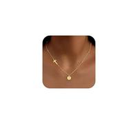 TINGN Cross Necklaces for Women - Initial Necklaces for Women Gold, Initial Letter A Sideways Cross Necklace, Womens Letter Choker Necklace Gold Jewelry Christian Religious Faith Gifts