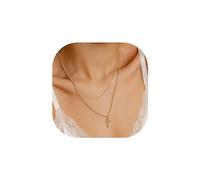 TINGN Gold Cross Necklace - 14K Gold Plated Layered Cross Pendant for Women