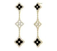 TINGN Gold Earrings for Women 14K Gold Plated Clover Earring Dangle 2PCS Four-Leaf Lucky Clover CZ Stud Earrings Lucky Jewellery Gifts for Women Teen Girls Black Tone