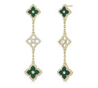 TINGN Gold Earrings for Women 14K Gold Plated Clover Earring Dangle 2PCS Four-Leaf Lucky Clover CZ Stud Earrings Lucky Jewellery Gifts for Women Teen Girls Green Tone