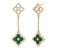 TINGN Gold Earrings for Women 14K Gold Plated Clover Earring Dangle 3PCS Four-Leaf Lucky Clover CZ Stud Earrings Lucky Jewellery Gifts for Women Teen Girls Green Tone