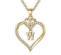 TINGN Gold Heart Initial Necklaces for Women Girls, 14K Gold Plated Heart Initial W Necklace Dainty Heart Necklaces for Women Girls Cute Heart Necklaces for Girls Women Jewelry Gifts
