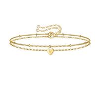 TINGN Gold Initial Bracelets - 14K Gold Plated Letter V Heart Initial Bracelet for Women & Girls Gifts