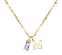 TINGN Gold Necklaces for Women - Initial Necklaces Letter M February Birthstone Amethyst Necklace Birthday Valentines Gifts for Women Girls Girlfriend Birthstone Jewellery Valentines Gifts for Her