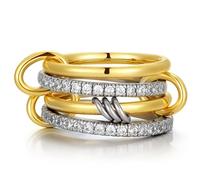 TINGN Gold Rings for Women 14K Gold Plated Interlocked Four-Layer Stackable Rings Dainty CZ Mixed Thumb Ring Stylish Non Tarnish Multi Statement Ring Jewellery Gift for Christmas Women Girls Size 5