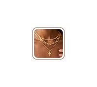 TINGN Gold Tone Necklace for Women 14K Gold Plated Layered Necklaces Dainty Stackable Pendant Necklace Layering Chunky Cuban Mirror Chain Cross Pendant Necklace Trendy Women's Jewelry Gifts